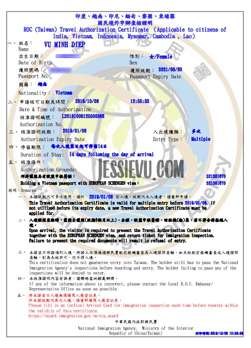 Giấy phép nhập cảnh Đài Loan 